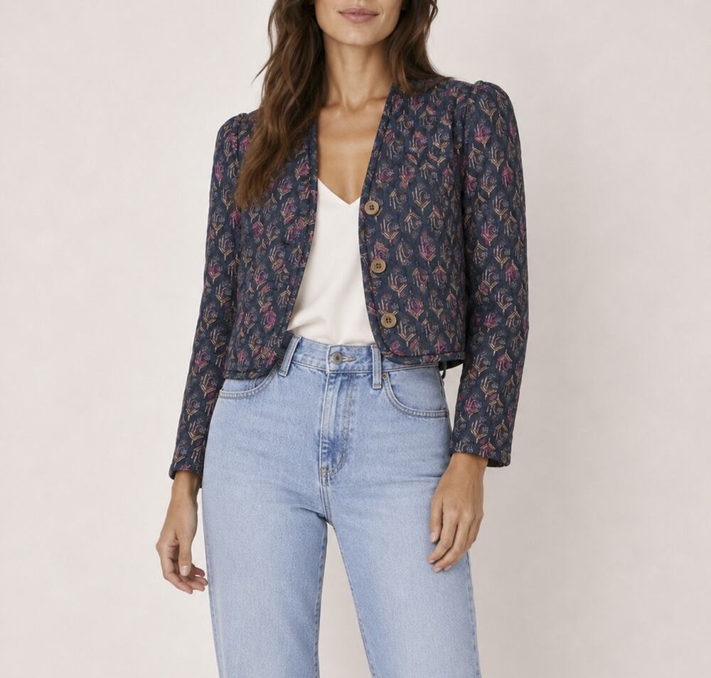 Xirena NWT Ani Navy Posey Quilted Silk Blend Jacket Size XS